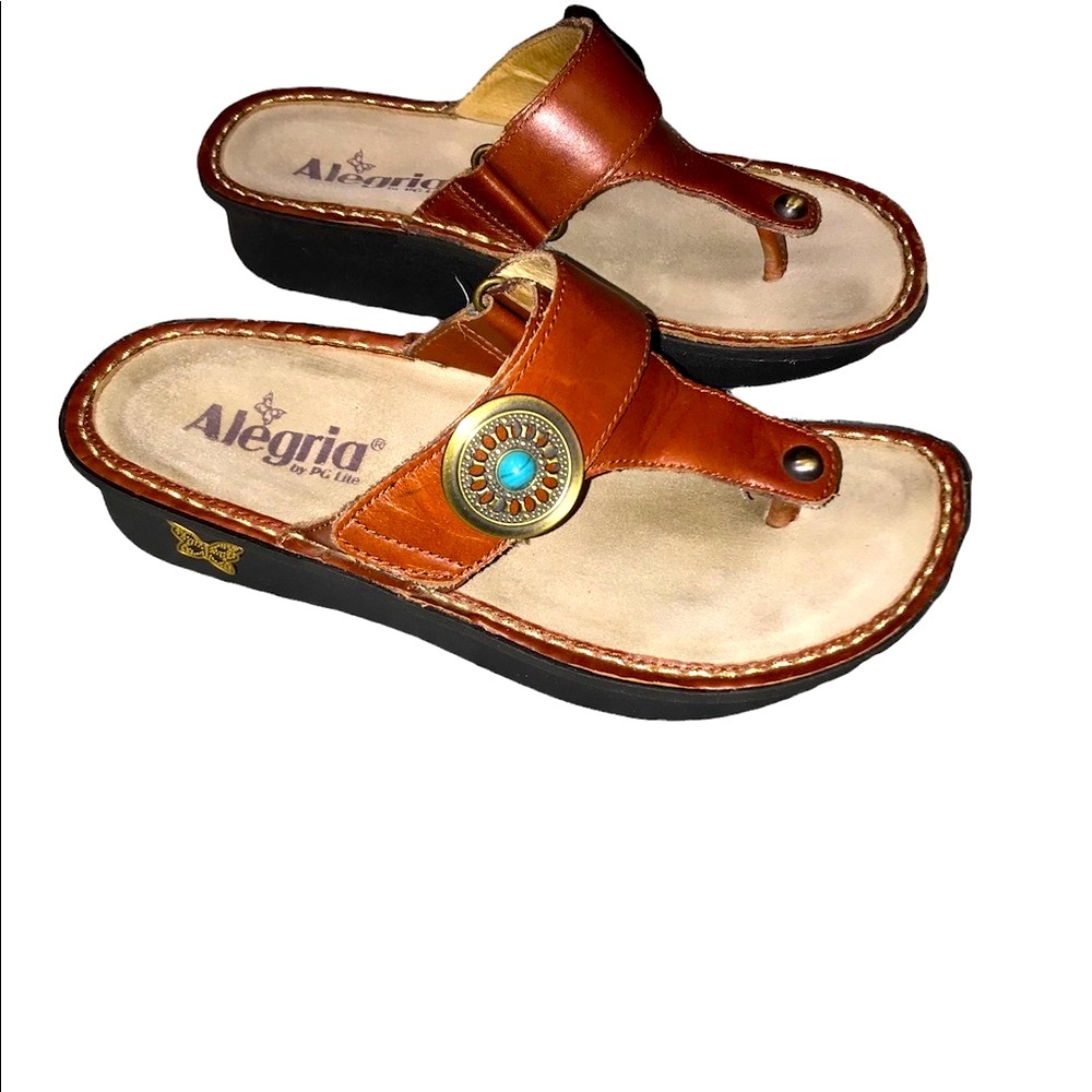 Alegria | Carina Folkie Leather Thong Sandals with Turquoise Medallion